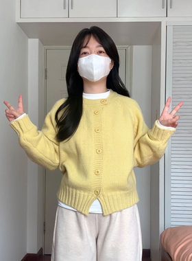 韩系纯色宽松插肩袖纽扣毛衣阿殊 ASOUL 微胖小个子显瘦上衣女