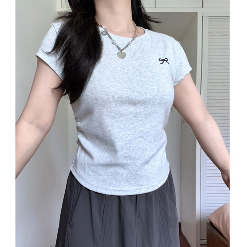 蝴蝶结刺绣收腰收褶 T恤阿殊 ASOUL微胖小个子显瘦修身上衣