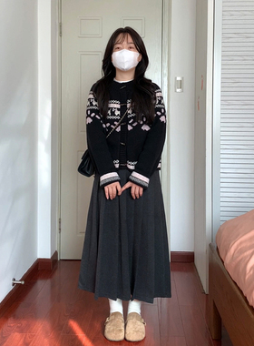 半松紧高腰毛呢百褶裙阿殊 ASOUL 显高显瘦半身长裙女包邮