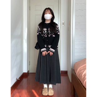 半松紧高腰毛呢百褶裙阿殊 ASOUL 显高显瘦半身长裙女包邮