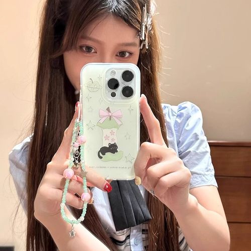 夏日小清新绿色苹果猫咪opporeno14pro手机壳reno13/12/11新款女findx8s+创意小众k12x硅胶a96全包防摔保护套