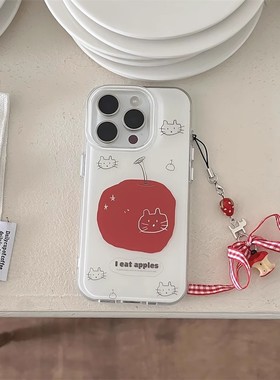 韩风ins可爱白色红苹果猫咪适用小米15ultra手机壳米14/13新款k80双层k70硬壳note14/13防摔turbo4/3保护套