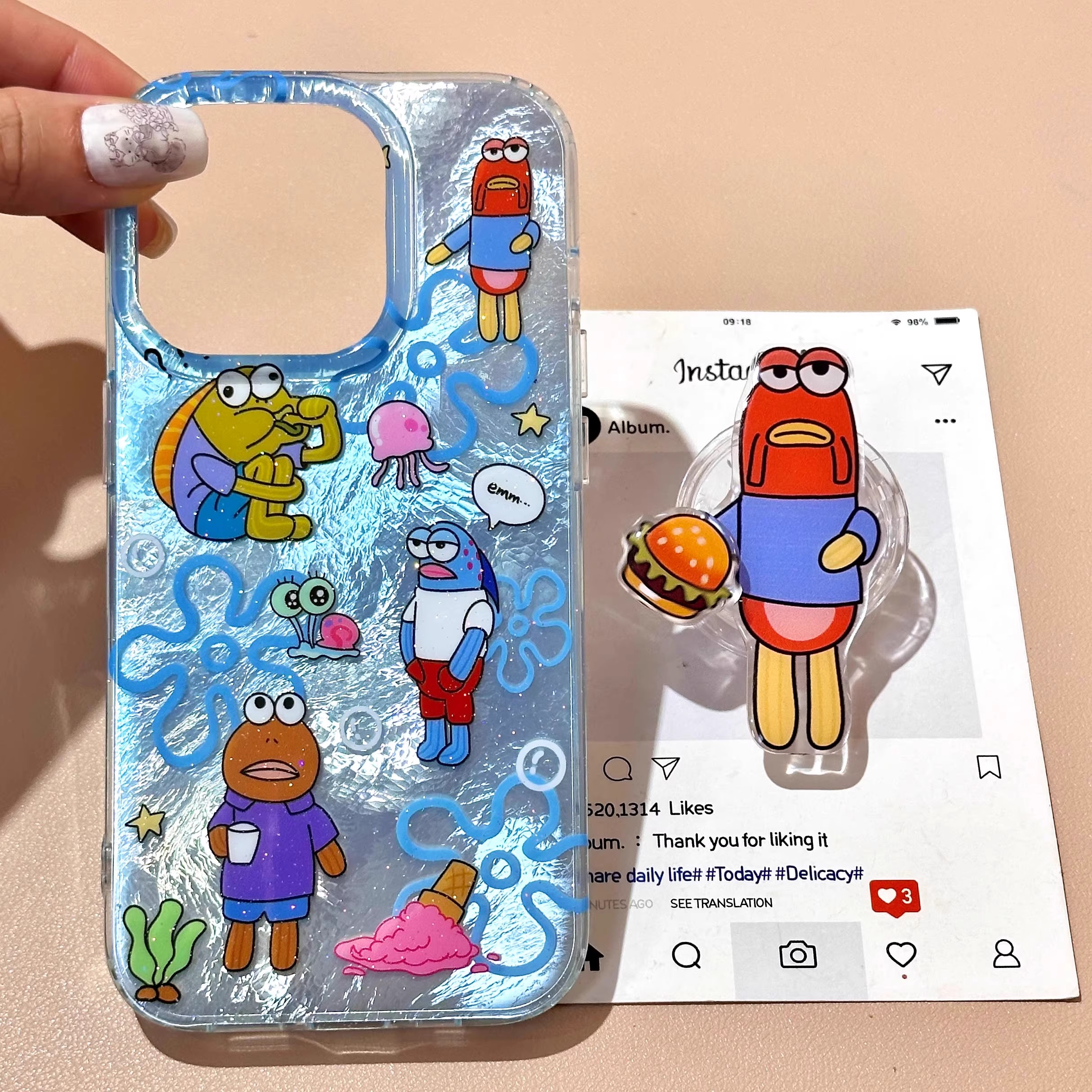 比奇堡小丑鱼适用苹果17promax手机壳iphone16plus新款创意15/14/13卡通7/8锡纸纹12男女款xsmax防摔软保护套