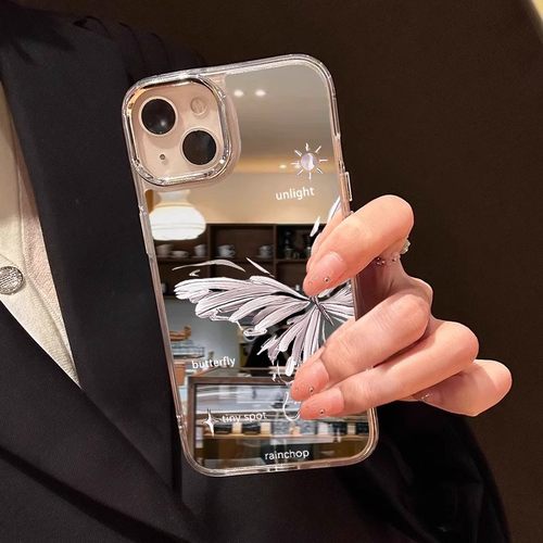 镜子粉色蝴蝶opporeno14pro手机壳reno13/12/11新款ins风findx8/7小众a3x镜面k12x/k11全包防摔a57/a97保护套