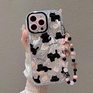 可爱黑色小猫咪适用小米17pro手机壳米15/14/13新款日韩k90/k80甜酷女note15/14链子turbo4全包防摔软保护套
