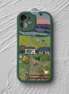 田园风插画文艺适用小米17pro手机壳米15/14/13新款创意红米k90复古小众note15男女turbo4全包14r防摔保护套