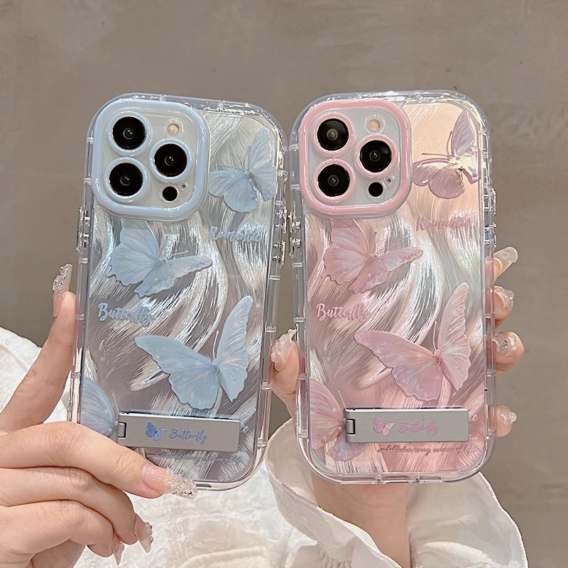 轻奢羽纱蓝粉蝴蝶opporeno14pro手机壳reno13/12/11新款创意findx8s+硅胶k12/k11全包a5x/a3防摔保护套