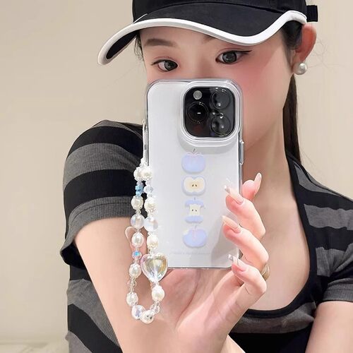 韩风简约奶蓝艺术苹果核opporeno14pro手机壳reno13/12/11新款findx8s+全包k12x硬壳软边a96硅胶防摔保护套