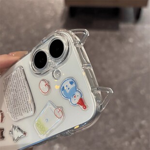 猫耳朵雪人贴纸opporeno14pro手机壳reno13/12/11新款透明findx8s防摔a6i情侣可爱a97全包防摔a5活力版保护套