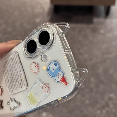 猫耳朵雪人贴纸opporeno14pro手机壳reno13/12/11新款透明findx8s防摔a6i情侣可爱a97全包防摔a5活力版保护套