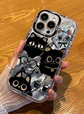 墨镜可爱小黑猫vivox300pro手机壳x200s/x100/x90新款女s50/s30创意卡通y500硅胶软壳neo11全包防摔z10保护套