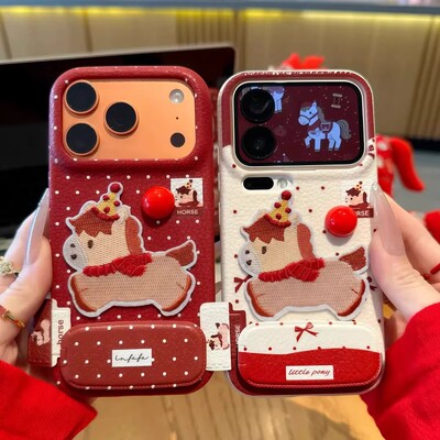 新年波点刺绣小马opporeno15pro手机壳reno14/13/12新款卡通findx9/x8s秋冬皮纹a5/a3硅胶1加ACE6t防摔保护套