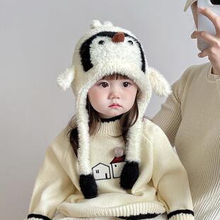 可爱企鹅儿童帽子冬天加厚保暖护耳帽男女宝宝加绒防风套头帽会叫