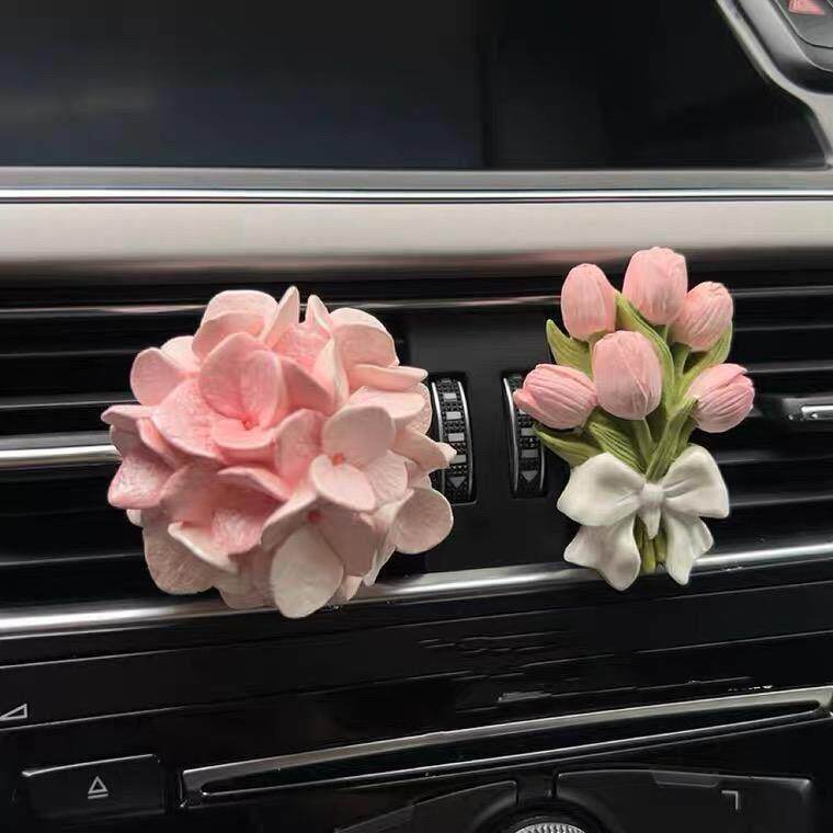 郁金香绣球花扩香石车载香薰汽车出风口装饰花朵香水车内用品摆件