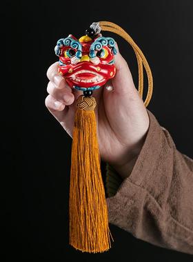 交趾陶创意瑞兽醒狮茶具陶瓷摆件创意装饰精品茶玩配件送人送礼品