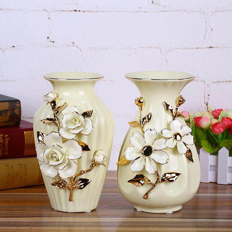 欧式创意玫瑰花描金陶瓷花瓶摆件礼品简约居家插花工艺品摆饰厂,橡塑材料及制品,工业陶瓷,淘宝优惠券,粉丝福利购,淘宝优惠卷