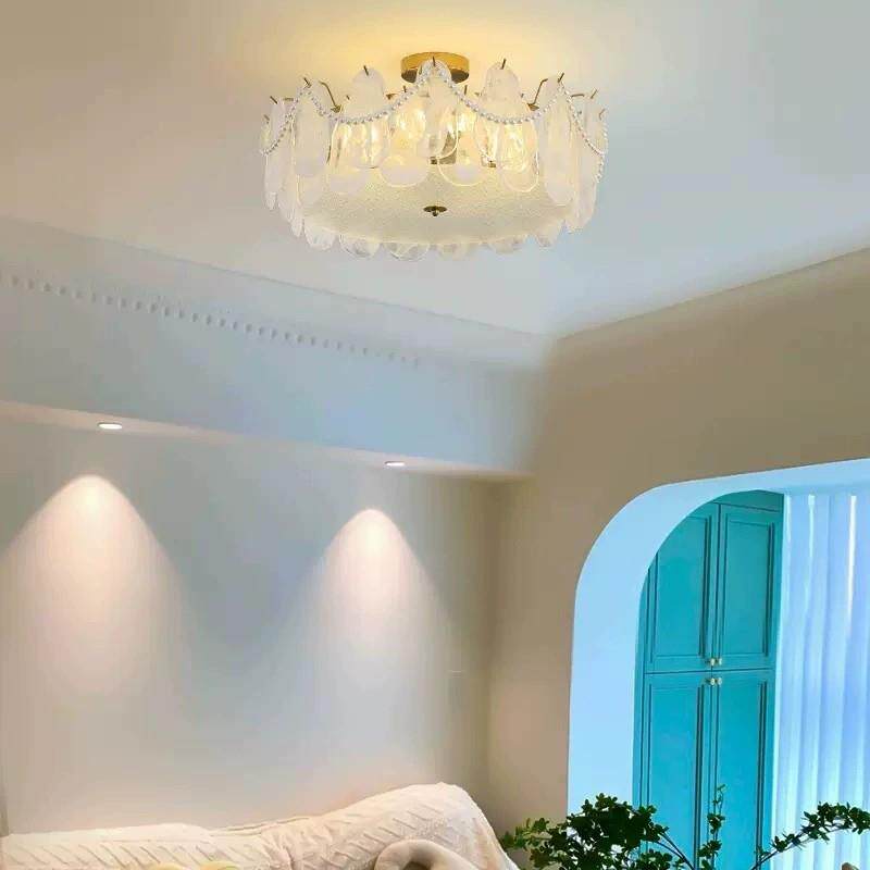 卧室灯简约现代网红主卧灯艺术玻璃羽毛复古书房灯法式轻奢吸顶灯