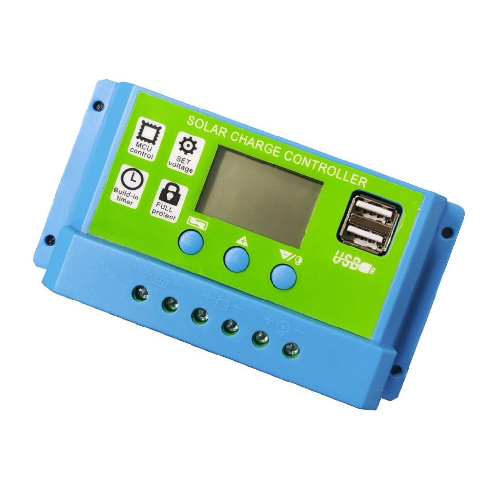 蓝壳绿面11.1V12V太阳能控制器10A20A30A24V光伏太阳能充电控制器