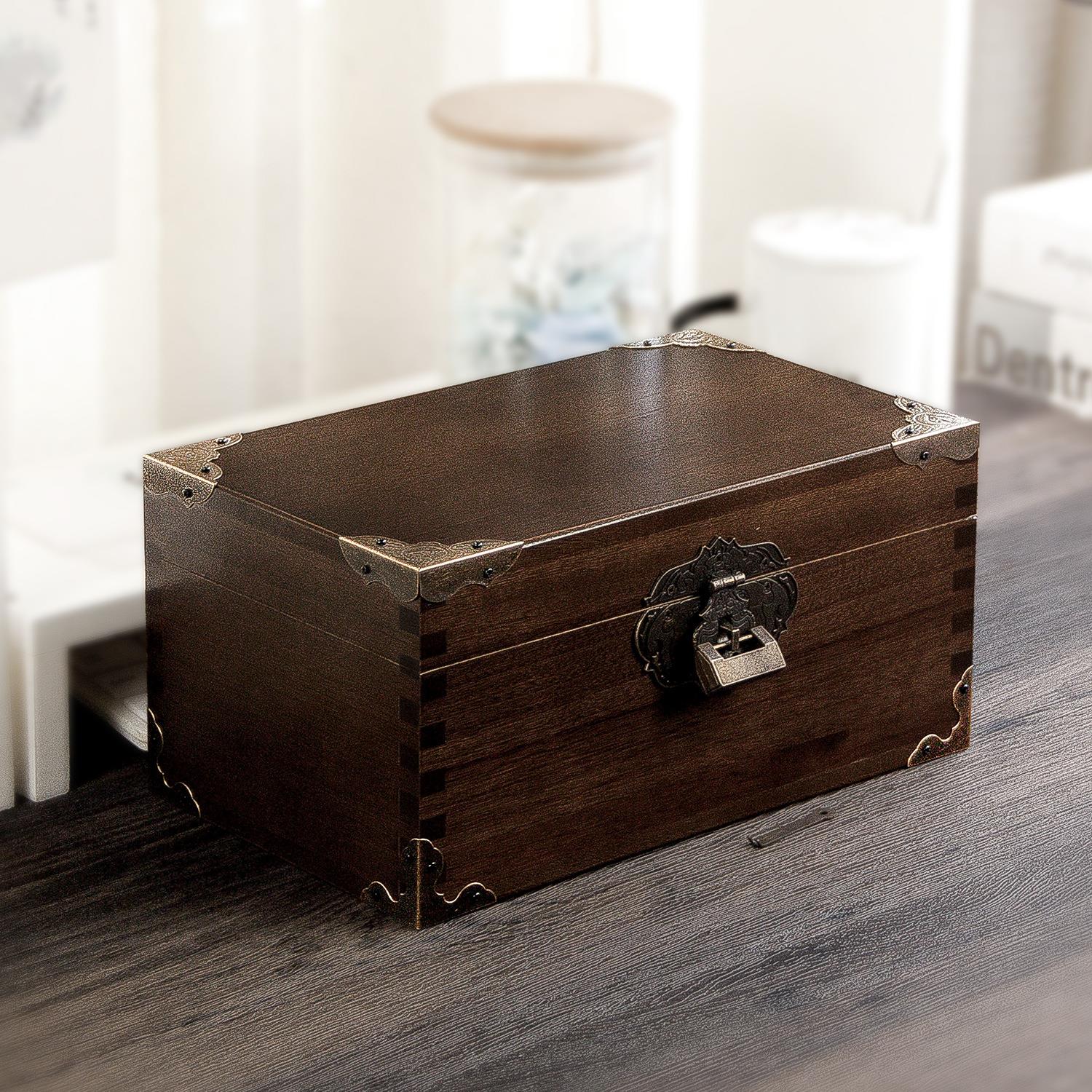 樟木复古带锁木盒子香樟木密码木箱木盒收纳全实木储物小箱子