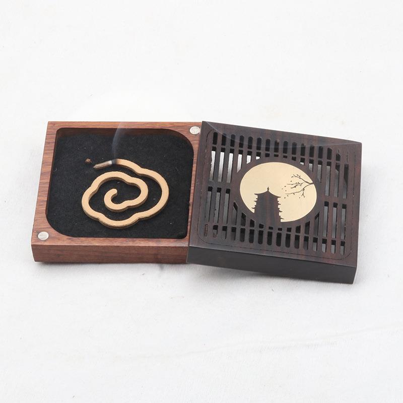 盘香盒黑檀酸枝整木镂空无粘粉熏炉家居摆件出差旅行礼品线香盒