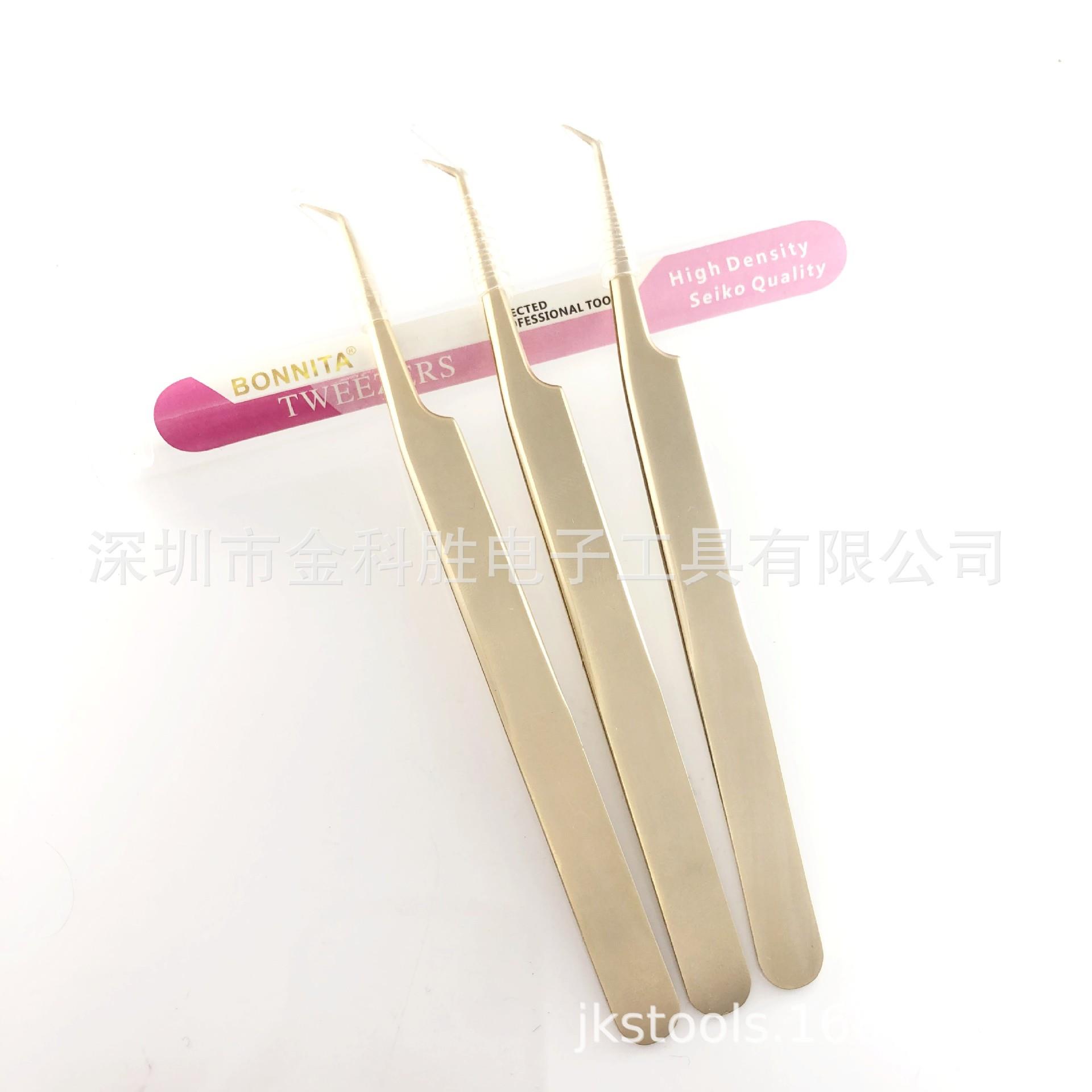 精研级 高品质51-SA升级版金色高精密开花 弯头嫁接睫毛镊子眉夹