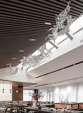 现代透明树脂浪花雕塑吊饰婚庆大堂天花板别墅软装悬空中水花挂件