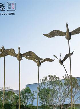 户外不锈钢大雁雕塑仿真鸟仙鹤白鹭售楼部处公园庭院水池造景摆件