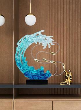 新中式海浪创意雕塑摆件客厅茶室样板间售楼处透明树脂雕塑摆件