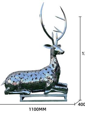 不锈钢抽象动物组合古文字鹿雕塑园林景观酒店样板房广场装饰摆件
