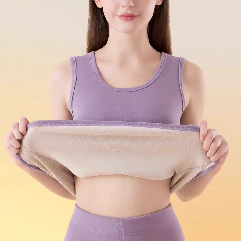 加绒加厚保暖背心女秋冬内搭一体羊羔绒发热无痕打底内衣马甲上衣