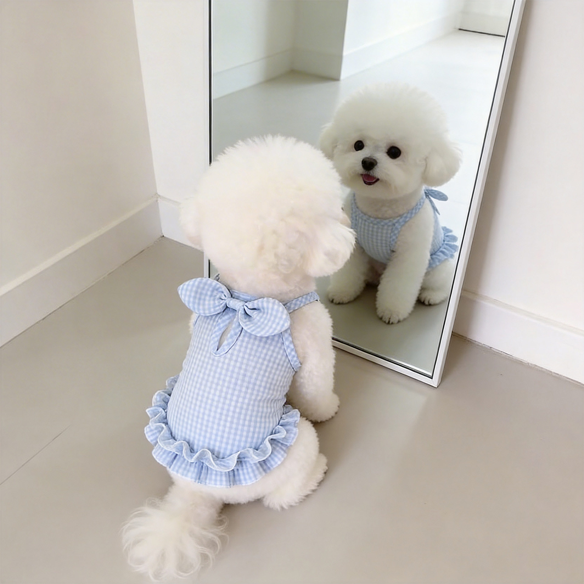 小狗狗衣服格子裙夏季薄