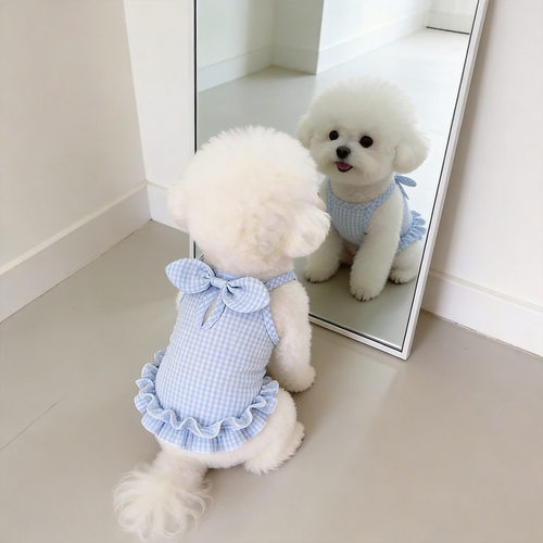 小狗狗衣服格子裙夏季薄