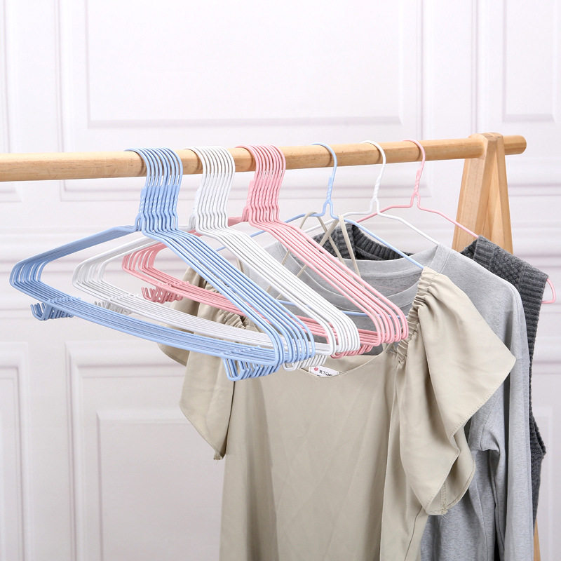 10个装家用无痕全包防滑衣服架加粗铁艺衣架多用途带挂钩浸塑衣架