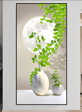 玄关装饰画光影绿植小清新走廊过道3d立体壁画客厅入户对门自粘画