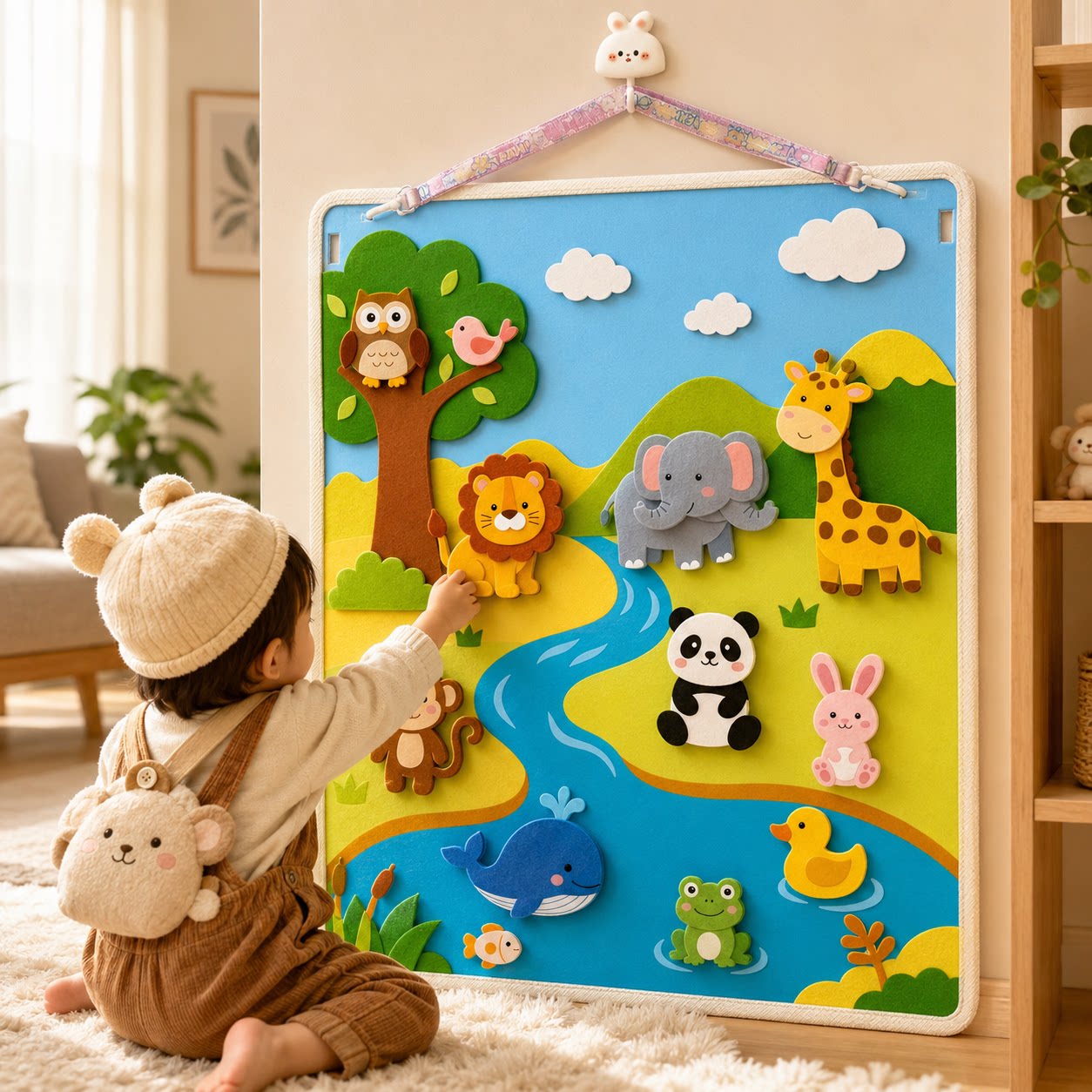 婴幼儿童早教挂图启蒙认知动物宝宝学龄前读墙贴毛毡板撕撕安静书