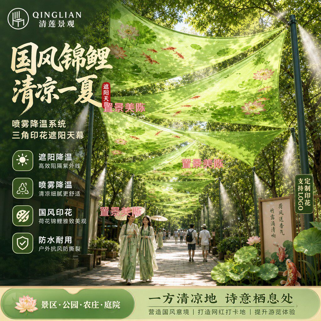 网红遮阳三角天幕定制户外露营帐篷吊顶遮挡挂布庭院印花防晒雨棚