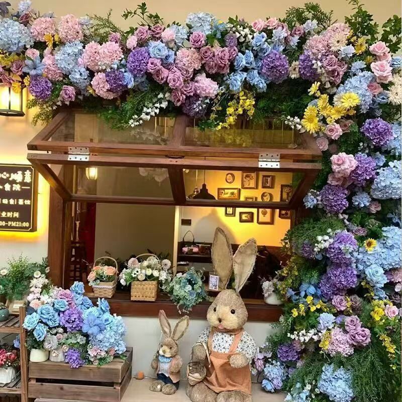 莫奈花园造景仿真花之窗瀑布婚礼布置拱门打卡网红门店橱窗布置图片