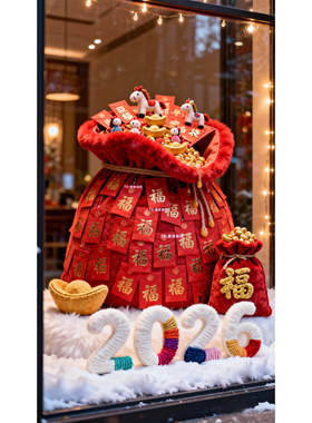 新中式毛绒福袋招财橱窗摆件