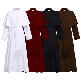 万圣节牧师角色扮演服装 中世纪纯色教父神父cos服 现货舞台表演服