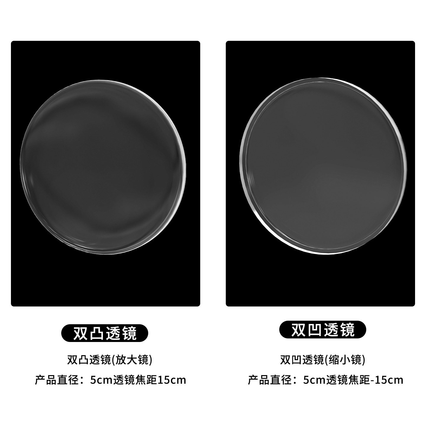 光学凹凸透镜镜片直径3/4/5cm双凹凸透镜面镜伽利略/开普勒望