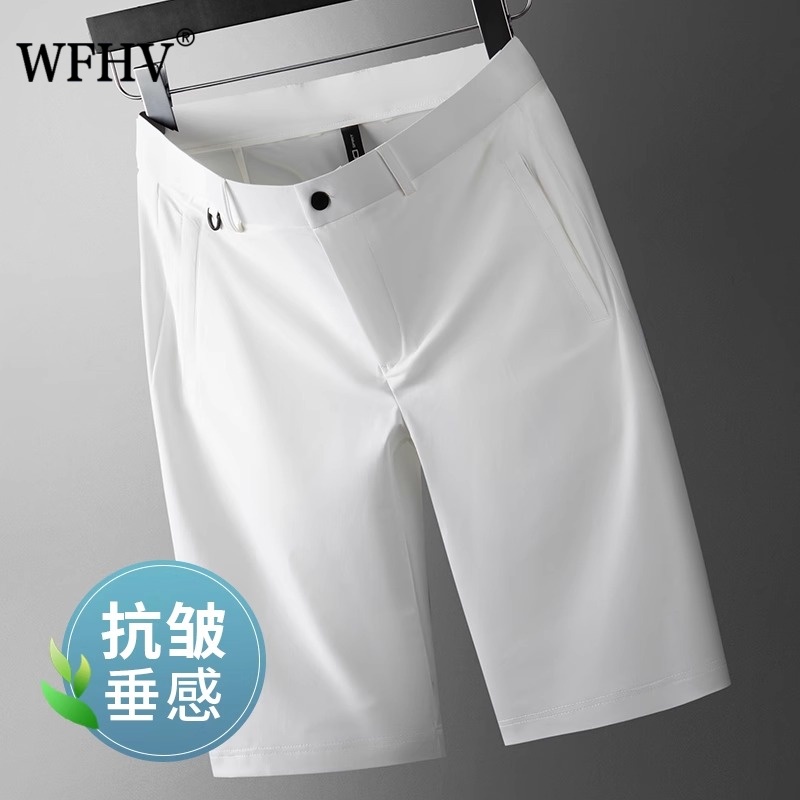 短裤男夏外穿2025新款时尚垂感冰丝七分裤白色宽松直筒轻奢中裤