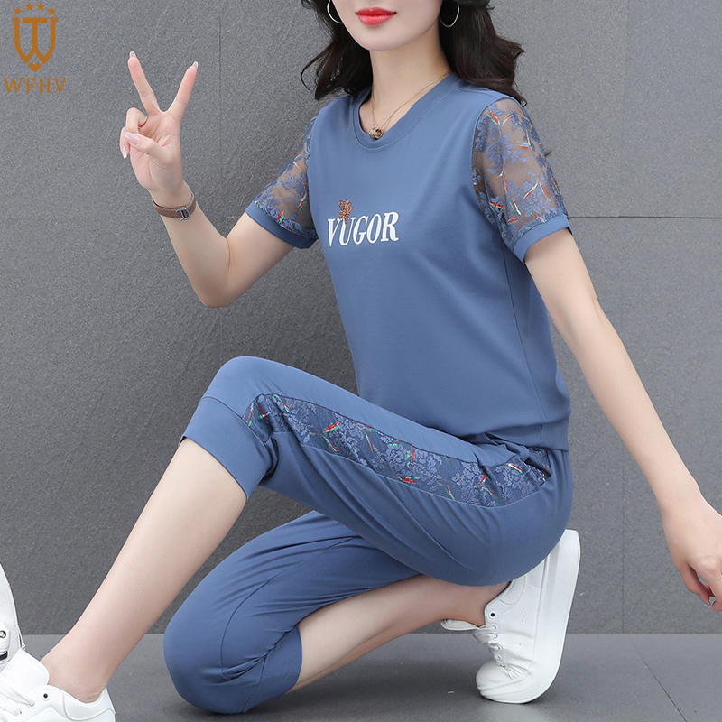 2024短袖七分裤运动套装女夏季新款洋气减龄妈妈装休闲冰丝两件套