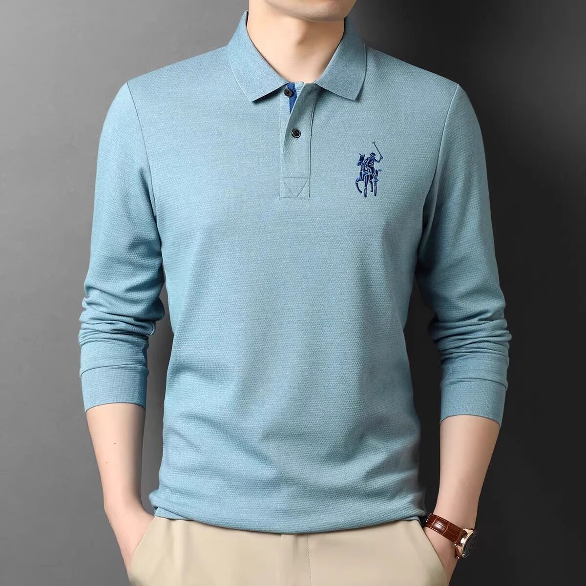 潮牌长袖t恤男秋季2025年新款高档商务休闲打底衫时尚翻领POLO衫