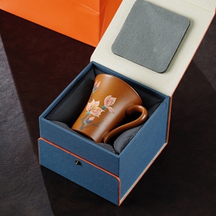 130cc创意礼品茶具 柴烧礼盒装 宜兴紫砂手绘茶杯纯手工主人杯 经典