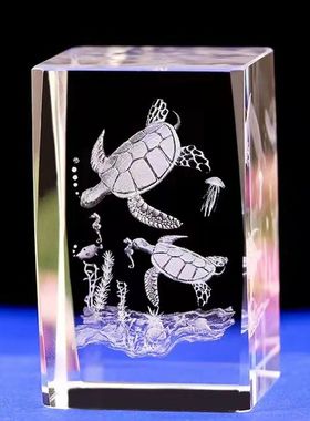 3D水晶内雕水母海豚海龟凤凰恐龙松鹤等海洋生物纪念礼品创意摆件