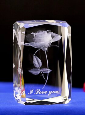 创意水晶玫瑰单支情人节精美内雕摆件送女生老婆女友妈妈走心礼物