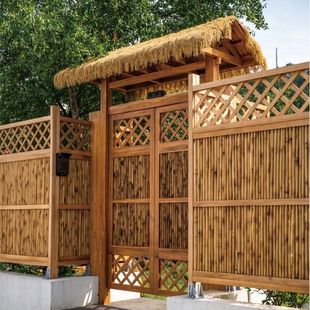 新款庭院门楼山庄小院户外庭院室楼门防腐木门庭院小院门竹门