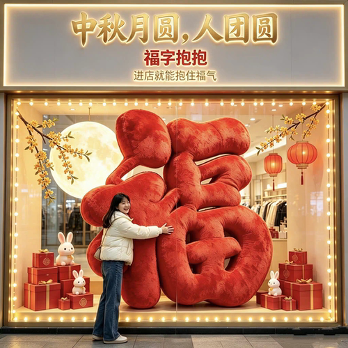 中秋国庆创意毛绒抱抱福商场商业街亲子互动暖场游戏打卡道具