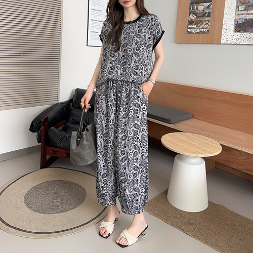 夏季棉绸人造棉宽松休闲两件套