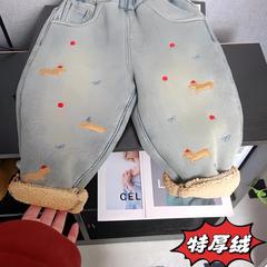 一条过冬女童加绒加厚宝宝老爹牛仔裤冬季洋气外穿儿童裤子